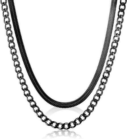 Layered Chain Necklaces for Men Women, 2Pcs Stainless Steel Cuban Link/Rope/Herringbone Chains Jewelry Gifts, 16 "/18 ", 18 "/20 ", 20 "/22 " in Saudi Arabia