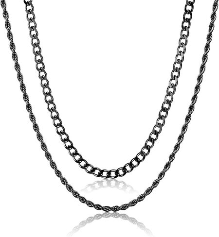 Layered Chain Necklaces for Men Women, 2Pcs Stainless Steel Cuban Link/Rope/Herringbone Chains Jewelry Gifts, 16 "/18 ", 18 "/20 ", 20 "/22 " in Kuwait