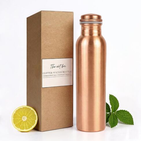 THE ART BOX Copper Water Bottle 32 Oz / 950 ml Large with Anti Slip Bottom Leak Proof Lid Ayurvedic Pure Copper Vessel for Drinking, Travel, Sports, Fitness and Yoga in Kuwait