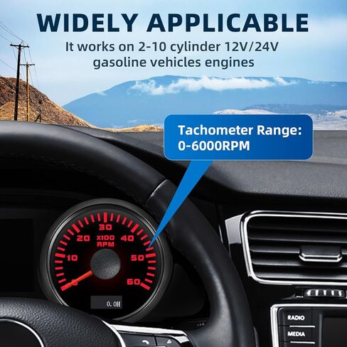 مقياس سرعة الدوران MH 2-1/6 بوصة 52 مم 6000 Tach Boat RPM مقياس 7 ألوان مقاوم للماء للسيارات والشاحنات البحرية (أسود) in Kuwait