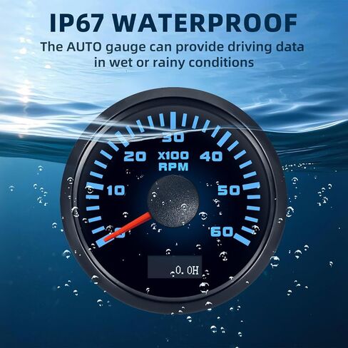 مقياس سرعة الدوران MH 2-1/6 بوصة 52 مم 6000 Tach Boat RPM مقياس 7 ألوان مقاوم للماء للسيارات والشاحنات البحرية (أسود) in Kuwait