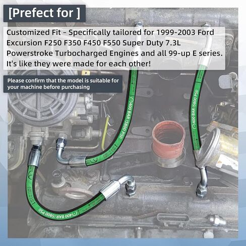 High Pressure Oil Pump HPOP Hoses Lines & Crossover Replacement Kit Compatible with Ford Excursion F250 F350 F450 F550 Super Duty 1999-2003 7.3L Powerstroke Turbocharged Engine ，Dual Metal Braided in Kuwait