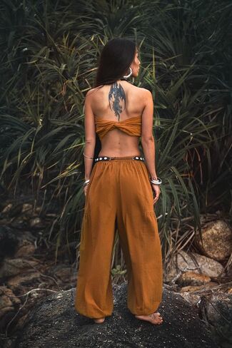 Thaluta Women's Natural Cotton Yoga Pants - Durable Harem Style Lounge Trousers, Organic Fabric, Relaxed Fit Boho Joggers in Saudi Arabia