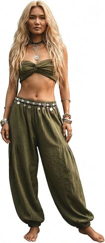 Thaluta Women's Natural Cotton Yoga Pants - Durable Harem Style Lounge Trousers, Organic Fabric, Relaxed Fit Boho Joggers in Saudi Arabia