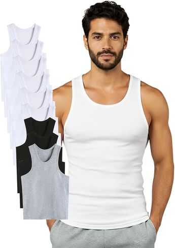 Men's Cotton A-Shirts Tank Tops S-3XL Mens Underwear Classic Fit Layering Tops Regular Big & Tall in Kuwait