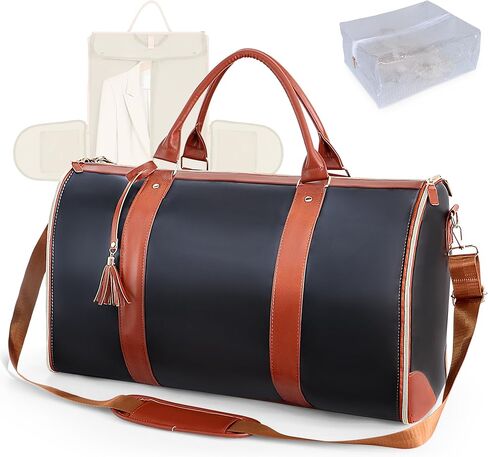 Convertible Garment Duffle Bag for Travel, Carry On Garment Bag with Shoe Pouch, PU Leather, 2 in 1 Hanging Suit Travel Bags Large Weekender Overnight Bags for Women Men (Black) in Saudi Arabia