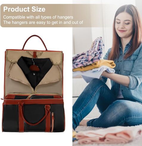 Convertible Garment Duffle Bag for Travel, Carry On Garment Bag with Shoe Pouch, PU Leather, 2 in 1 Hanging Suit Travel Bags Large Weekender Overnight Bags for Women Men (Black) in Saudi Arabia