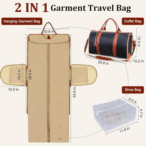 Convertible Garment Duffle Bag for Travel, Carry On Garment Bag with Shoe Pouch, PU Leather, 2 in 1 Hanging Suit Travel Bags Large Weekender Overnight Bags for Women Men (Black) in Saudi Arabia
