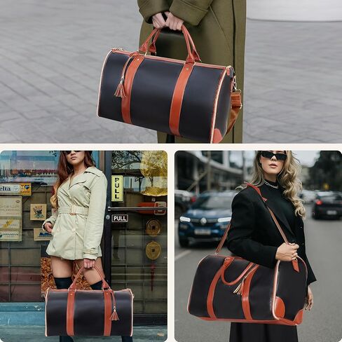 Convertible Garment Duffle Bag for Travel, Carry On Garment Bag with Shoe Pouch, PU Leather, 2 in 1 Hanging Suit Travel Bags Large Weekender Overnight Bags for Women Men (Black) in Saudi Arabia