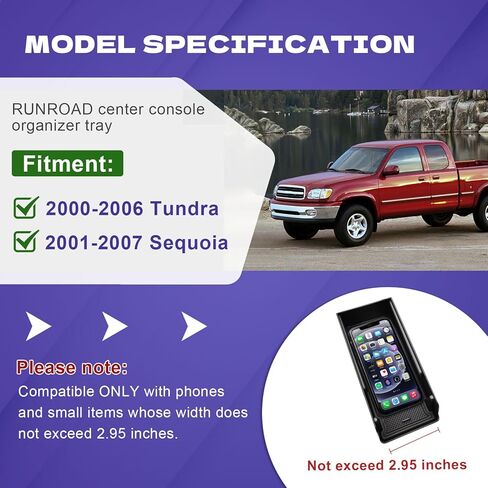 RUNROAD Center Console Organizer Tray Compatible with 2000-2006 Toyota Tundra / 2001-2007 Sequoia Accessories, Armrest Storage Drawer Tray for Tundra Sequoia Holder OEM 74102-0C010-E0 Replacement in Saudi Arabia