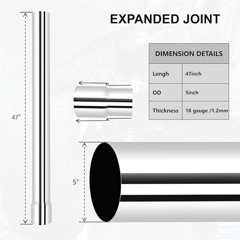Universal 5 Inch 304 Stainless Steel Straight Exhaust Pipe, 47 Inch Length, 0.048 Inch Thickness -2PCS in Saudi Arabia