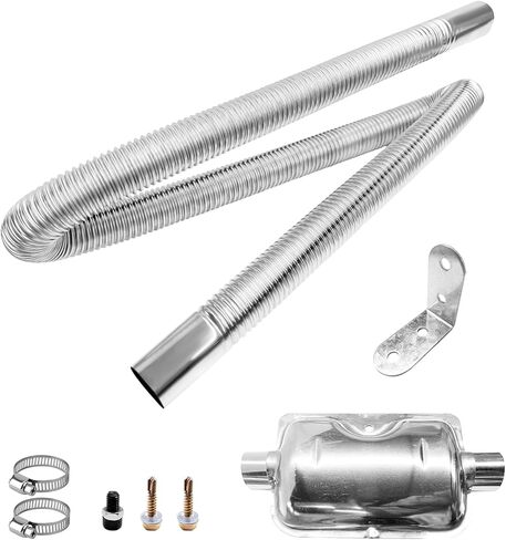24.5mm/0.96" Diesel Heater Exhaust Pipe with Silencer Muffler, 100cm/39.37" Stainless Steel Exhaust Tubing with Hose Clamps, Fuel Tank Parking Air Heater Vent Hose Kit for Most Cars in Kuwait