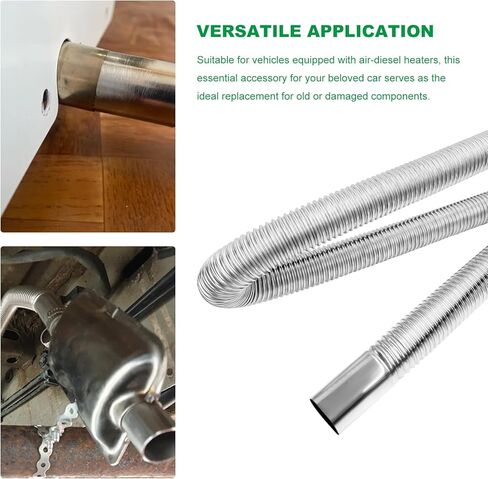 24.5mm/0.96" Diesel Heater Exhaust Pipe with Silencer Muffler, 100cm/39.37" Stainless Steel Exhaust Tubing with Hose Clamps, Fuel Tank Parking Air Heater Vent Hose Kit for Most Cars in Kuwait