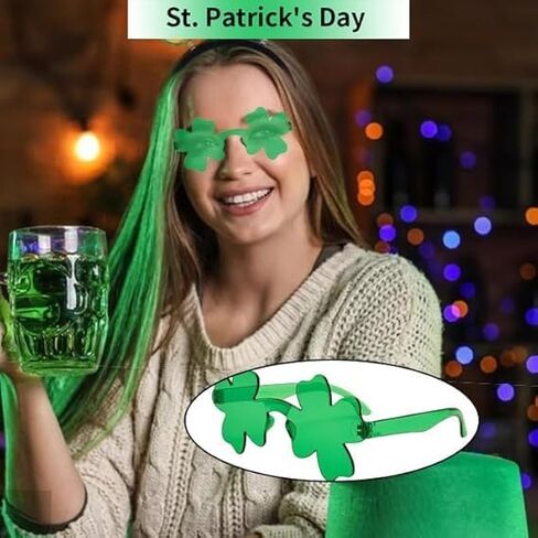 MYSXN 2PCS St. Patrick's Day Shamrock Sunglasses,Plastic Four Leaf Shamrock Sunglasses for St Patricks Day Accessories in Kuwait