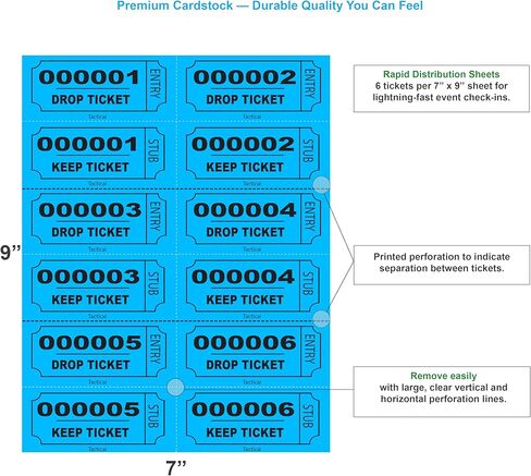 Tacticai 210 Raffle Tickets, Blue, Double Stub, Jumbo Size Ticket for Events, Entry, Class Reward, Fundraiser & Prizes in Kuwait