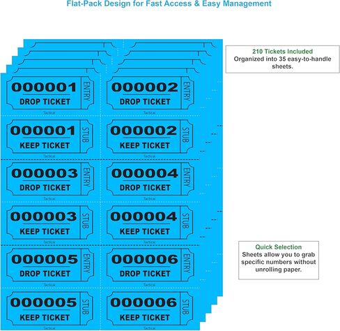 Tacticai 210 Raffle Tickets, Blue, Double Stub, Jumbo Size Ticket for Events, Entry, Class Reward, Fundraiser & Prizes in Kuwait