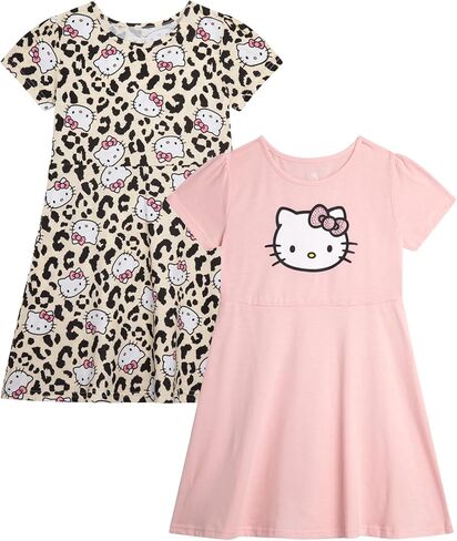 Hello Kitty Girls Dress - 2 Pack Short Sleeve Casual Toddler Girls Skater Cute Dress for Little and Big Kids in Saudi Arabia