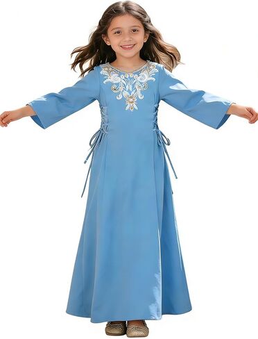 ABAO SISTER فستان عباية للفتيات مطرز فستان عيد رمضان مع جوانب بأربطة وأكمام واسعة فستان إسلامي مهرجان الصلاة in Kuwait