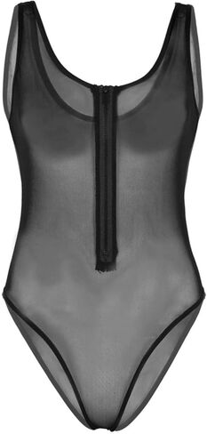 المرأة U الرقبة محض شبكة ثونغ ارتداءها قطعة واحدة عالية قطع زيبر ضيق Bodycon الأعلى in Kuwait
