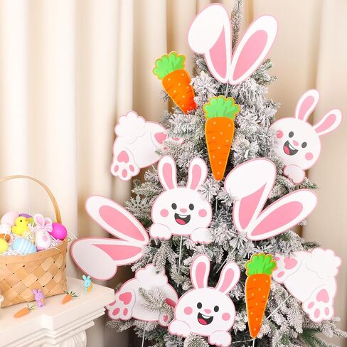 CCINEE 12pcs Easter Bunny Tree Picks Decorations, Large Cute Bunny Ear Carrots Rabbit Picks for Spring Easter Tree Topper Ornaments Home Indoor Outdoor Party Decorations in Saudi Arabia