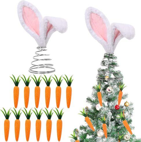 13 Pcs Easter Tree Decorations Easter Day Bunny Ears Tree Topper Foam Carrot Hanging Ornaments for Tree Decorations Home School Office Spring Party Supplies in Kuwait