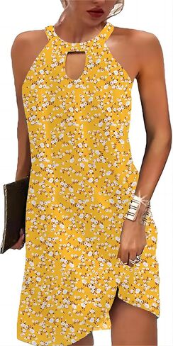 Halter Dresses for Women 2026 Casual Floral Print Summer Dresses Hollow Out A-line Sundresses for Beach Vacation in Kuwait
