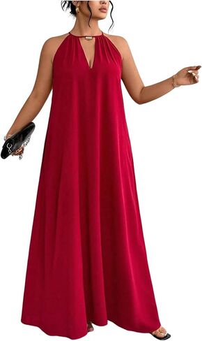 فستان نسائي طويل بأربطة مقاس كبير بدون أكمام، فساتين صيفية واسعة للعطلات in Kuwait