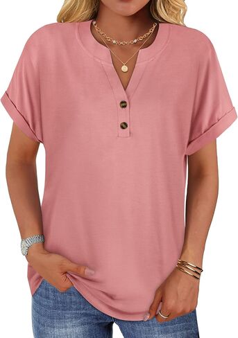 قمصان نسائية قصيرة الأكمام من rosemia، رقبة على شكل حرف V، بلوزات كاجوال صيفية فضفاضة مناسبة من Henley in Kuwait