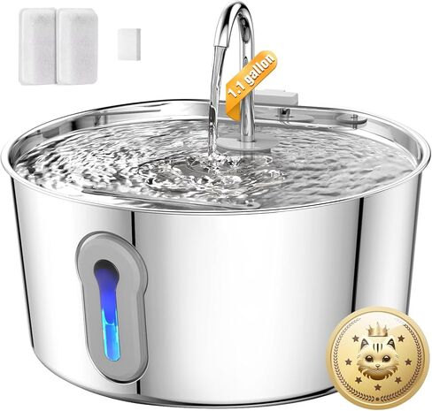 Stainless Steel Cat Water Fountain, 135oz/4L Automatic Pet Fountain Dog Water Dispenser with Ultra-Quiet Pump & 2 Replacement Filters & for Cats Inside, Dogs, Multiple Pets in Kuwait