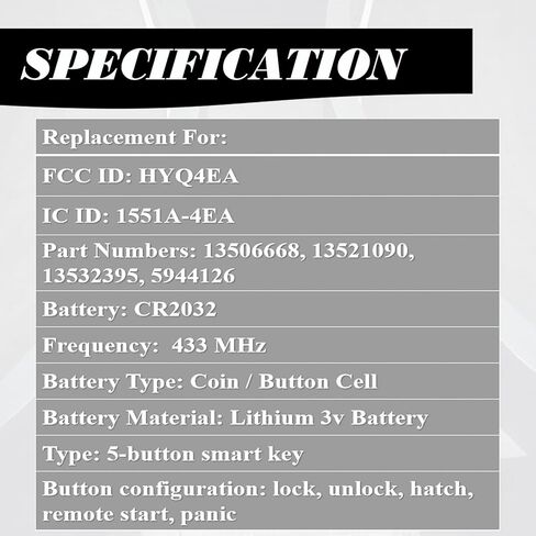 MechanMagic Key Fob Replacement fits for Buick Regal 2018-2020 Encore 2020-2021 Enclave 2018 2019 2020 2021 Keyless Entry Remote Control HYQ4EA 13506668 13521090 13532395 5944126 in Saudi Arabia