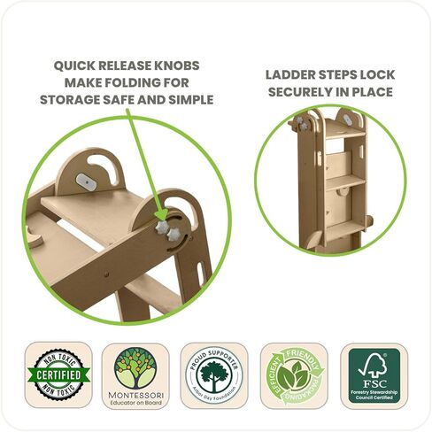Little Partners® 2-in-1 Folding Learn 'N Slide Wooden Slide for Toddlers - Dual-Sided Toddler Indoor Slide Wooden Climber with Smooth Surface and Side with Grips, Wooden Indoor Slide (Natural) in Saudi Arabia