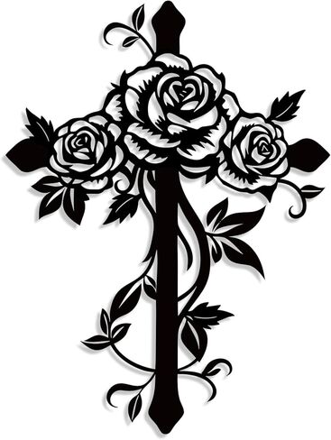 Kercan Metal Rose Cross Wall Decor - Modern Room Decor Black Cross Wall Art Home Decor for Living Room, Bedroom, Dining Room, Porch in Saudi Arabia