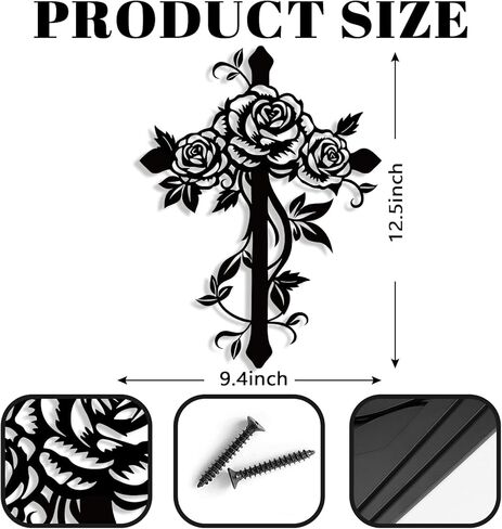 Kercan Metal Rose Cross Wall Decor - Modern Room Decor Black Cross Wall Art Home Decor for Living Room, Bedroom, Dining Room, Porch in Saudi Arabia