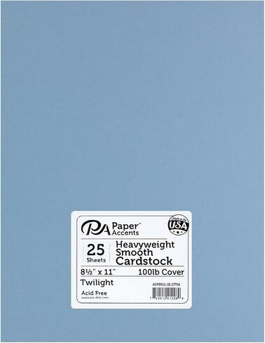 PA Paper Accents Heavyweight Smooth Cardstock 8.5" x 11" Twilight, 100lb colored cardstock paper for card making, scrapbooking, printing, quilling and crafts, 25 piece pack in Kuwait