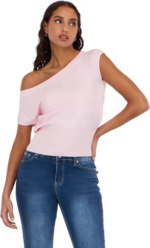 Forever 21 Women's Off The Shoulder Short Sleeve Sweater with Rib Waist in Saudi Arabia