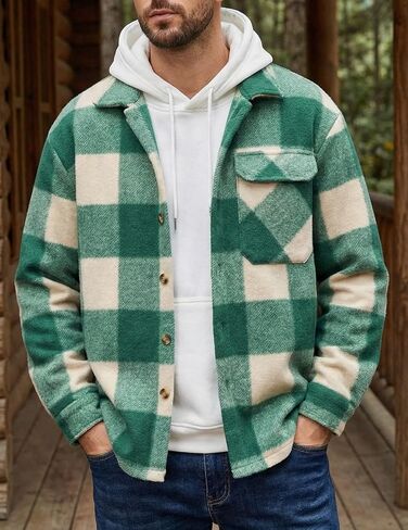 ZAFUL Men's Shacket Aztec Print Shirt Jacket Flannel Button Up Turndown Collar Overshirt Chest Pocket Button Flap Thick Shirt in Saudi Arabia