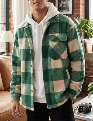 ZAFUL Men's Shacket Aztec Print Shirt Jacket Flannel Button Up Turndown Collar Overshirt Chest Pocket Button Flap Thick Shirt in Saudi Arabia
