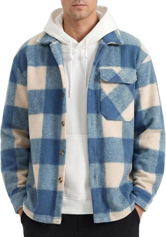 ZAFUL Men's Shacket Aztec Print Shirt Jacket Flannel Button Up Turndown Collar Overshirt Chest Pocket Button Flap Thick Shirt in Saudi Arabia