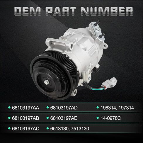 68103197AA Air Conditioner A/C Compressor w/Clutch Compatible with Jeep Cherokee Chrysler 200 2014-2021 68103197AB 68103197AC in Kuwait