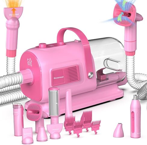 Dog Hair Vacuum & Grooming Kit 2.5L Large Capacity, Pet Grooming Vacuum with Clipper, Ideal for Shedding Dogs & Cats at Home Cleaning Tools - Purple/Pink in Kuwait
