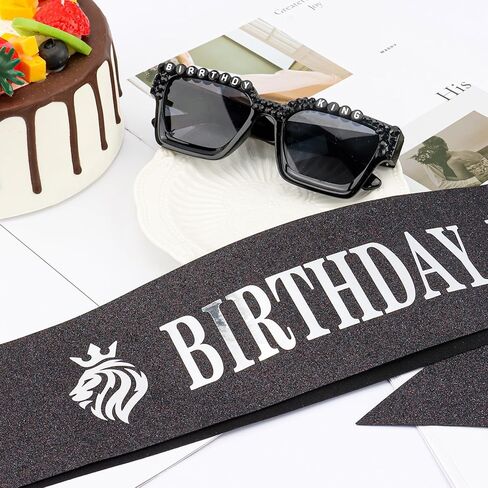Chanaco Birthday Decorations for Men Birthday King Sash Sunglasses Party Favor Black and Silver Party Accessories Gifts Outfit in Kuwait