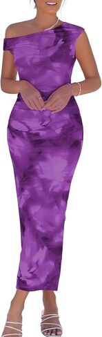 فساتين صيفية بدون أكتاف للنساء فستان ماكسي شبكي مكشكش مزين بالورود لحفلات الكوكتيل وحفلات الزفاف in Kuwait