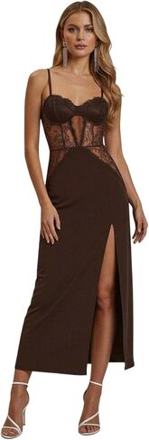 Women's Floral Lace Sweetheart Neckline Dress Elegant Sheer High Slit Maxi Evening Party Cocktail Dresses in Saudi Arabia