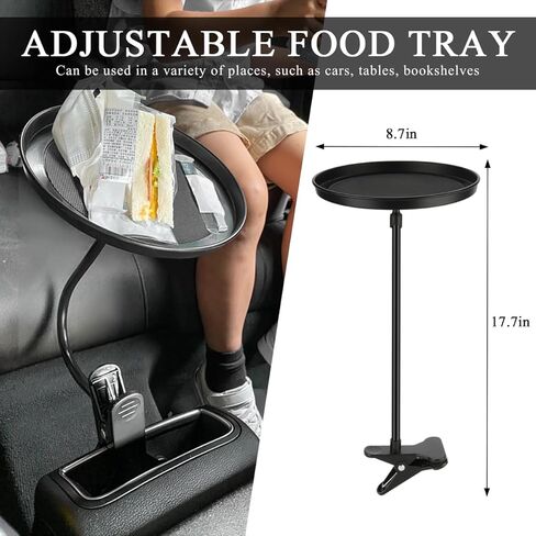 Adjustable Food Tray for Car, 360° Swivel Non-Slip Car Drink Cup Snack Table Clip Type Dining Trays, 8.7 Inch Rotating Food Table Folding Storage Tray for Most Vehicles in Saudi Arabia