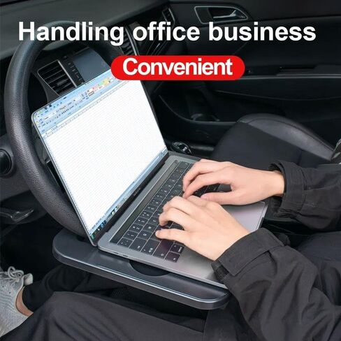 Oshotto (FT-06) مكتب عجلة القيادة 2 في 1 | طاولة صينية مع منظم حشو فجوة المقعد | صينية طعام السيارة للسائق | مكتب سيارة للابتوب والأكل - أسود in Kuwait