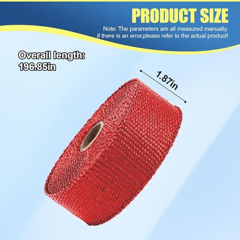 Craedli 2" x 16 Ft Car Exhaust Heat Wrap Roll, Motorcycle Fiberglass Exhaust Tube Heat Shield Tape with 10 Stainless Ties, Universal Exhausts Manifold Accessories for Car, SUV, Motorcycle (Red) in Saudi Arabia