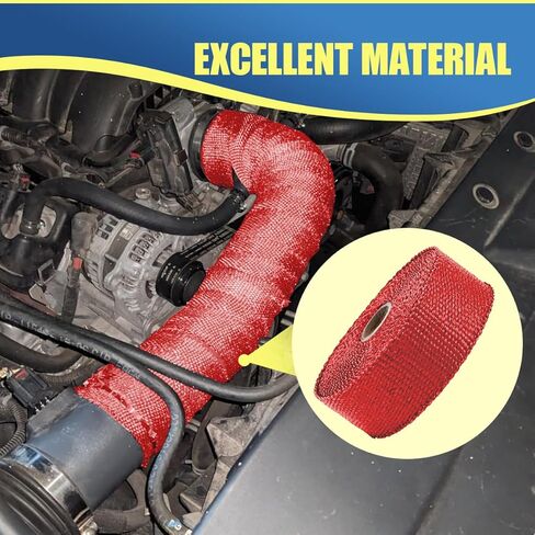 Craedli 2" x 16 Ft Car Exhaust Heat Wrap Roll, Motorcycle Fiberglass Exhaust Tube Heat Shield Tape with 10 Stainless Ties, Universal Exhausts Manifold Accessories for Car, SUV, Motorcycle (Red) in Saudi Arabia