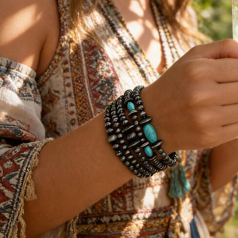 Boho Bracelets for Women Stackable Turquoise Navajo Pearls Butterfly Cow Charm Western Beaded Bracelet Stack Boho Fashion Trendy Jewelry Gifts in Saudi Arabia