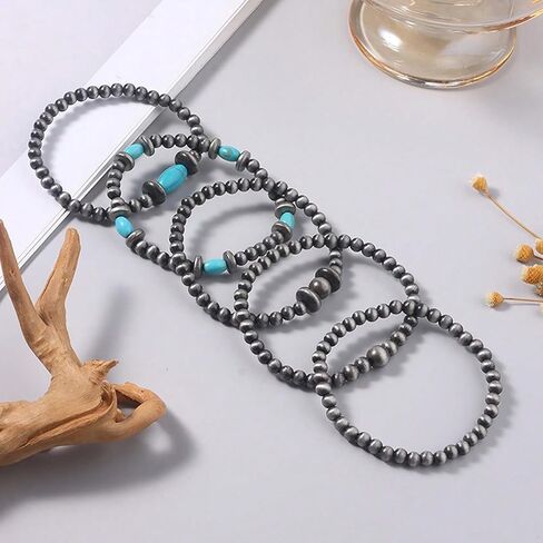 Boho Bracelets for Women Stackable Turquoise Navajo Pearls Butterfly Cow Charm Western Beaded Bracelet Stack Boho Fashion Trendy Jewelry Gifts in Saudi Arabia