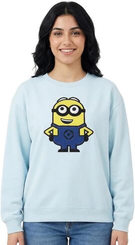 Bioworld Minions Character Women's Blue Crew Neck Long Sleeve Sweatshirt in Saudi Arabia